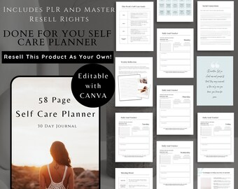 マスター再販権付きセルフラブジャーナル、編集可能なPLR Canvaテンプレート、リードマグネットコーチ、スピリチュアルビジネスワークブック、セルフケアムードトラッカー