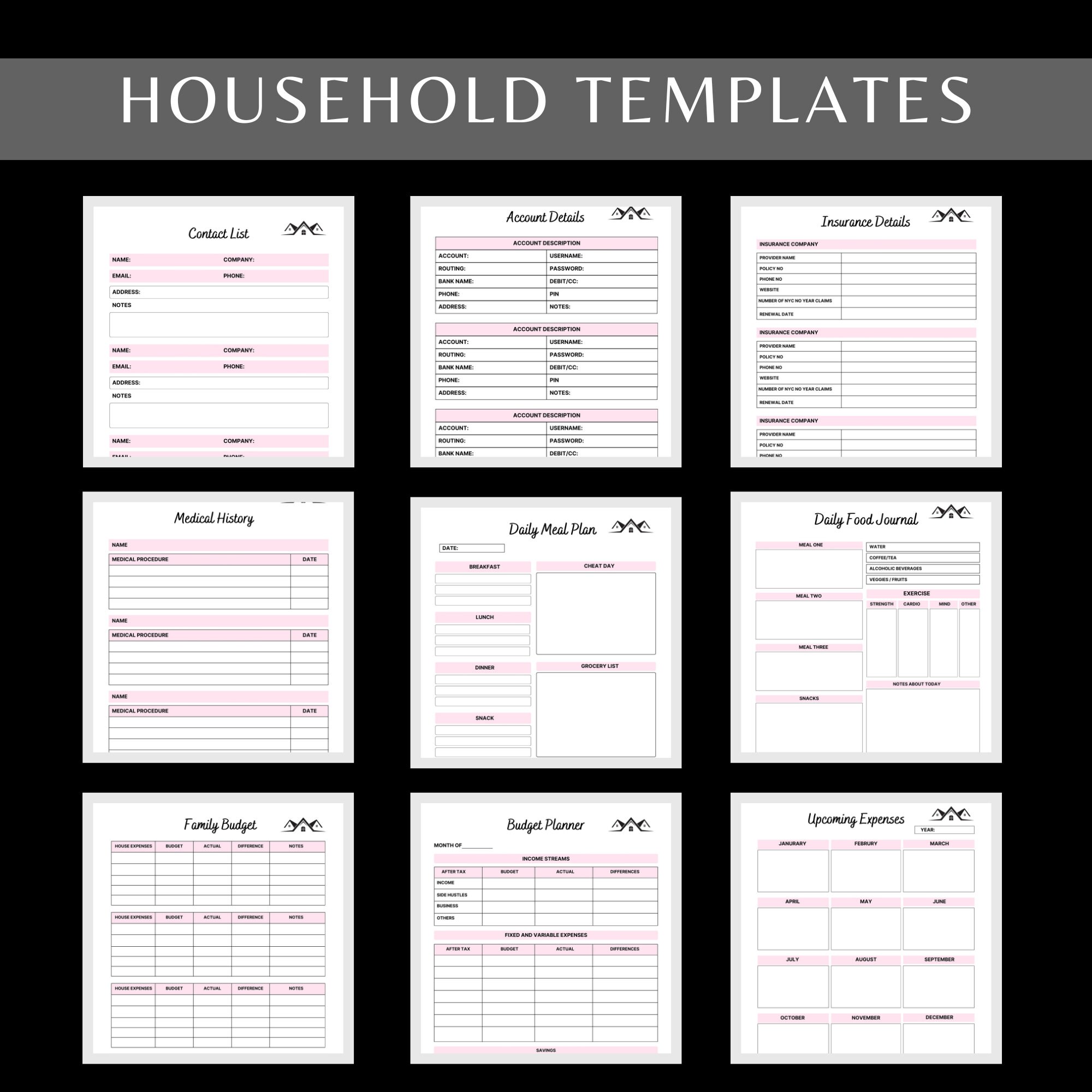 Household Planner MRR PLR Printable Household Management Binder ...