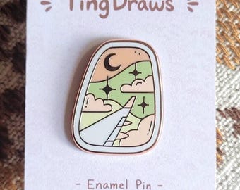 Airplane Window Enamel Pin, Pink Starry Sky Pin, Dreamy Travel Pin, Pastel Aesthetic Lapel Pin, Gift for Travelers