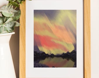 Impression d'art d'aurores boréales, illustration originale pour décoration murale