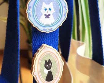 Vintage-Style Cat Wooden Pin | Whimsical Cat Art Brooch