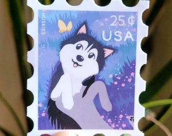Purple Husky Sticker | Postage Stamp Sticker for Laptop and Water Bottle