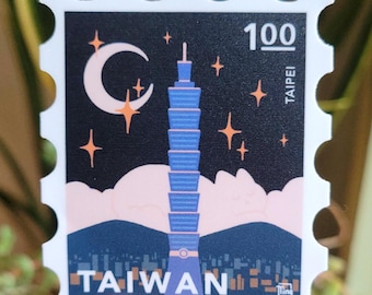 Taipei Taiwan Sticker | Taipei 101 | Postage Stamp Vinyl Sticker for Laptop and Water Bottle