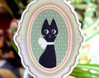 Black Cat in Vintage Frame Vinyl Sticker for Laptop and Water Bottle