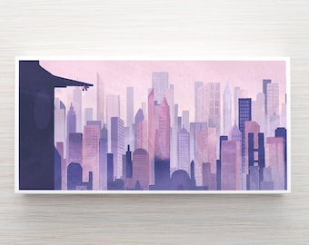 City Skyline Art Print | Manhattan New Work Long Art Print | Original Illustration for wall decor