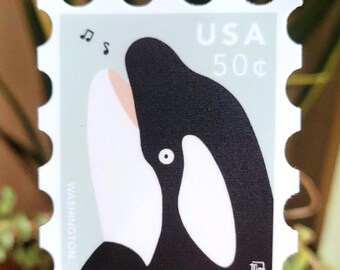 Orca Whale Sticker | Postage Stamp Vinyl Sticker for Laptop and Water Bottle
