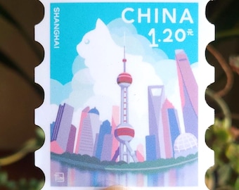 Shanghai Postage Stamp Vinyl Sticker for Laptop and Water Bottle