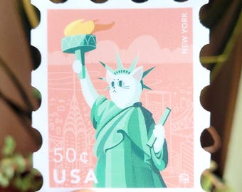 Statue of Liberty Cat Vinyl Sticker, New York Travel Gift