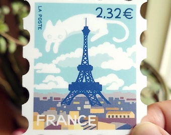 Paris Eiffel Tower Postage Stamp Sticker | Waterproof Vinyl Sticker For Laptop and Water Bottle