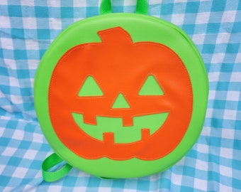 Handgemachter Neon Jack-o-Lantern Rucksack aus veganem Leder