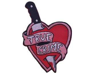 True Crime Embroidered Iron-On Patch (Pink OR Gray Banner)