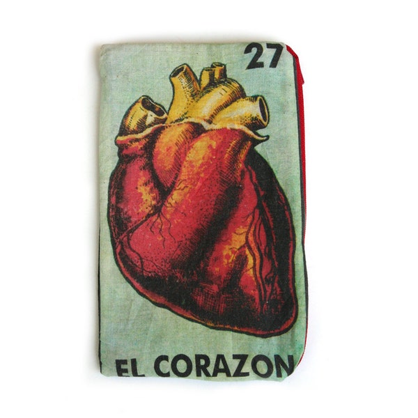 EL CORAZON "The Heart"  Mexican Loteria Makeup Bag - School Supply Pouch