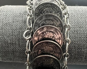 Maria Theresa Thaler Coin Double Chain Bracelet Silver Tone Vintage 1970s