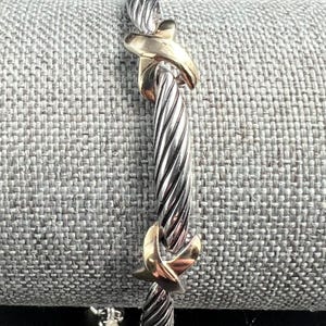 Vintage Two Tone Cable Twist Bracelet Silver and Gold Crossover X Link 7.25"