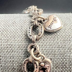 Brighton Power of Pink Breast Cancer Awareness Heart Charm Bracelet Silver Tone image 2