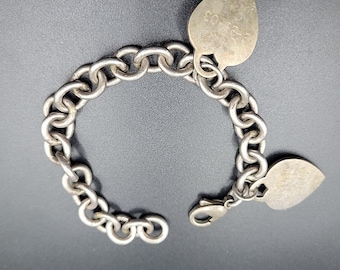 Viking 925 Sterling Silver Heart Charm Bracelet Engraved Rollo Link 7 Inch