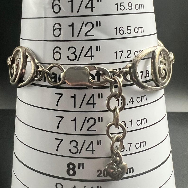 Y2K Brighton Silver Tone Spiral Scrollwork Link Bracelet Heart image 5