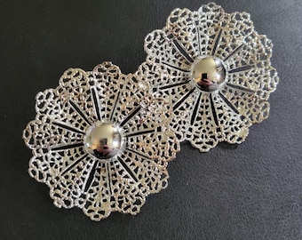 Sarah Coventry Silver Filigree Sunburst Floral Clip On Earrings Grannycore 60s