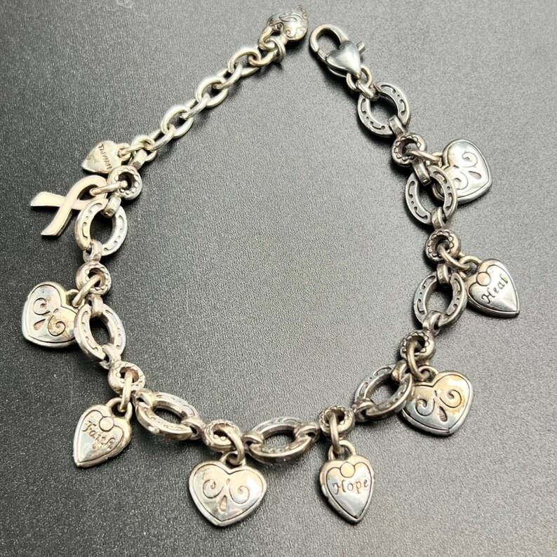 Brighton Power of Pink Breast Cancer Awareness Heart Charm Bracelet Silver Tone image 5