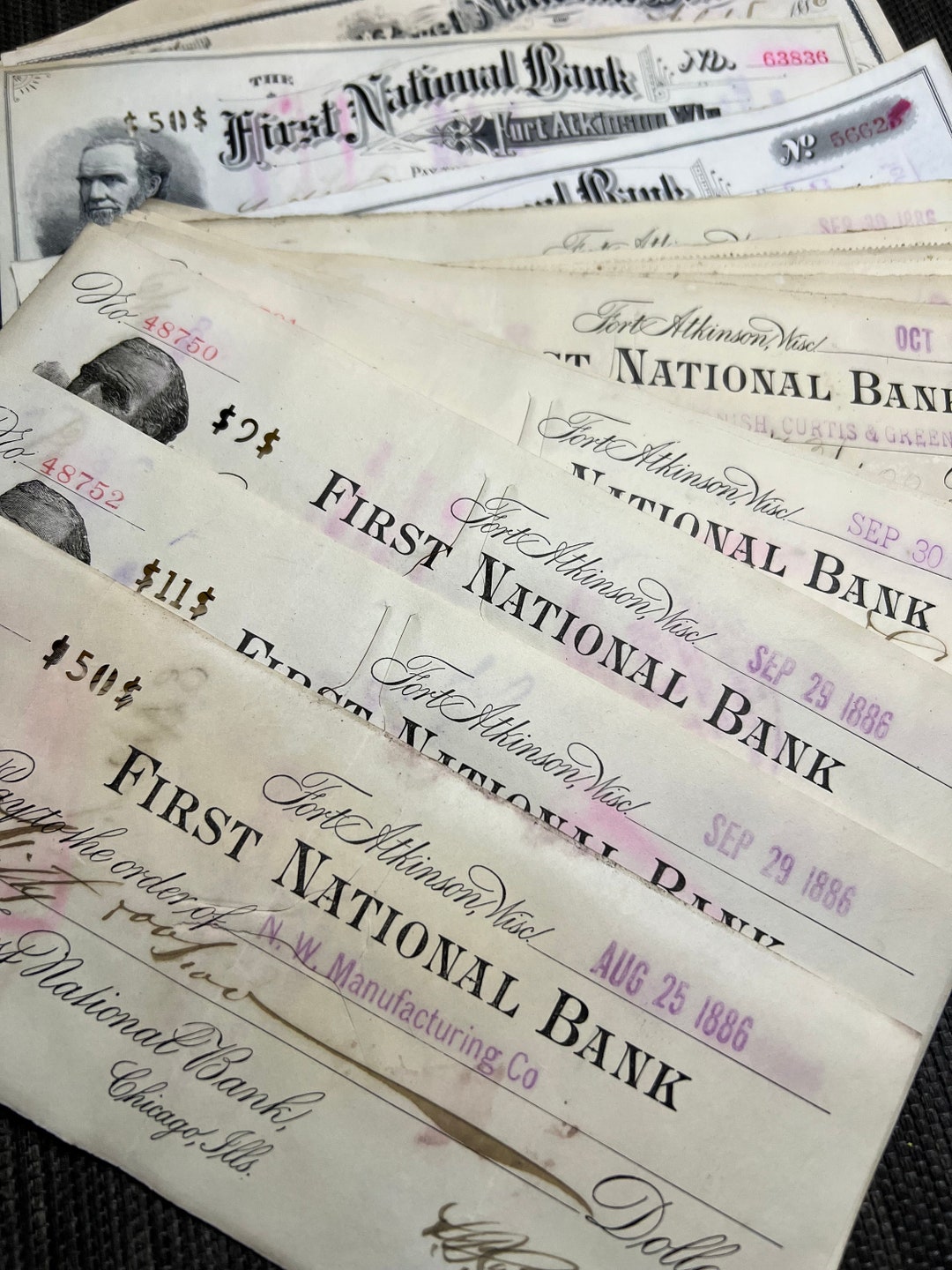 6 Antique Old Bank Checks 1880s Aged Junk Journal Printed Ephemera ...