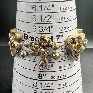 Vintage Yechang Cherub Angel Moon Heart Gold Tone Double Strand Charm Bracelet Bild 7