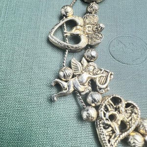 Vintage Yechang Cherub Angel Moon Heart Gold Tone Double Strand Charm Bracelet Bild 2