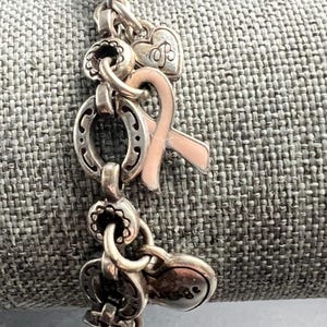 Brighton Power of Pink Breast Cancer Awareness Heart Charm Bracelet Silver Tone image 4