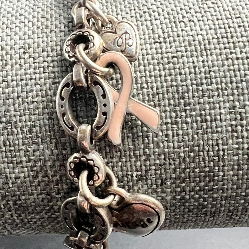 Brighton Power of Pink Breast Cancer Awareness Heart Charm Bracelet Silver Tone image 4