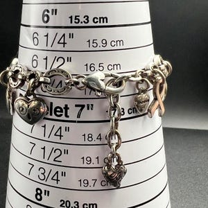 Brighton Power of Pink Breast Cancer Awareness Heart Charm Bracelet Silver Tone image 7