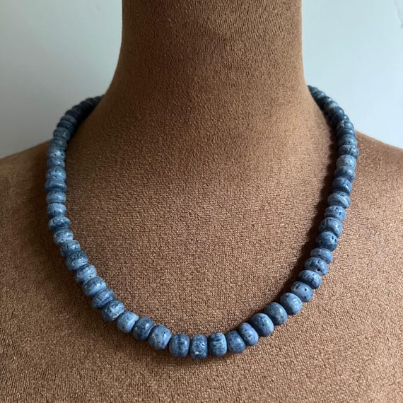 Vintage Blue Sponge Coral Beaded Necklace 20" Coastal Grandma Y2K
