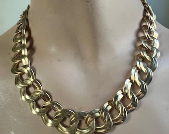 Gold Tone Structural Double Link Maximalist Collar Statement Necklace Vtg 90s