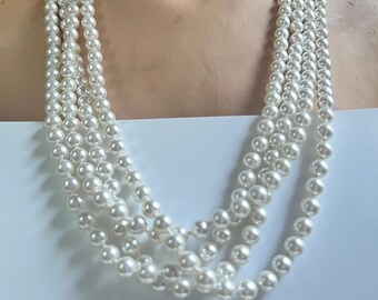 Extra Long 126 Inch Knotted Faux Pearl Rope Necklace White Plastic Vintage 1980s