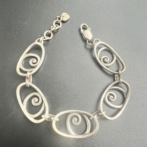 Y2K Brighton Silver Tone Spiral Scrollwork Link Bracelet Heart image 2