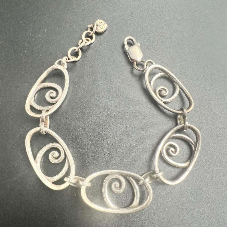 Y2K Brighton Silver Tone Spiral Scrollwork Link Bracelet Heart image 2