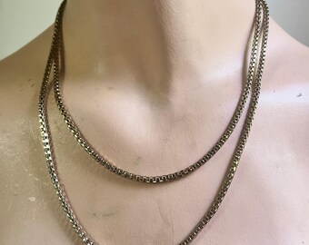 Gold Tone Long Box Chain Necklace 44 Inch S-Hook Clasp 1980s Vintage