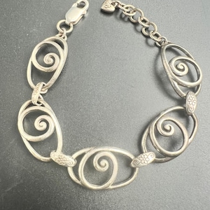 Y2K Brighton Silver Tone Spiral Scrollwork Link Bracelet Heart image 1