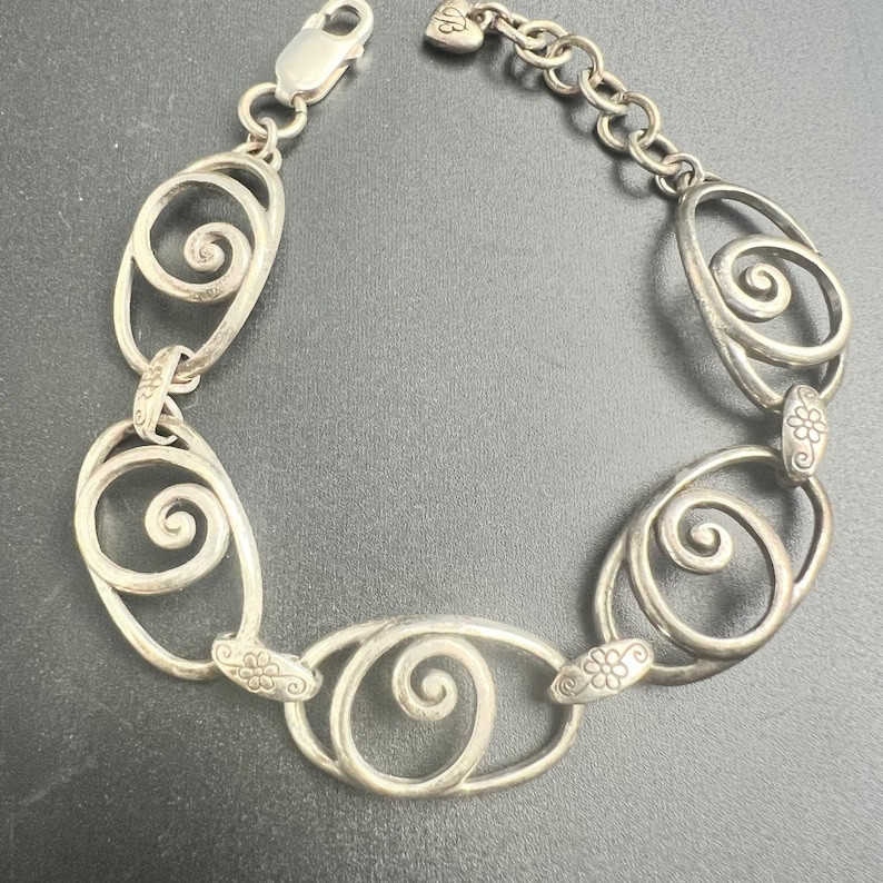 Y2K Brighton Silver Tone Spiral Scrollwork Link Bracelet Heart image 1