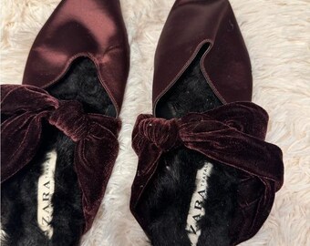 Zara donkerrode fluwelen flats dames