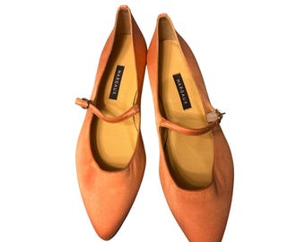 Margaux Mary Jane Flats damskie 39 Coral Pink New Satin Spiczaste Toe Buckle
