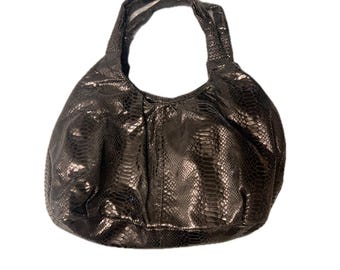 Sac hobo Perlina en cuir embossé python noir