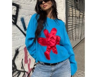 Comme des Garcons Apliques De Flores De Lana Mujer S Azul Excelente Japón GJ-T041