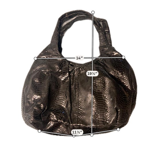 Perlina Black Python Embossed Leather Slouchy Hob… - image 2