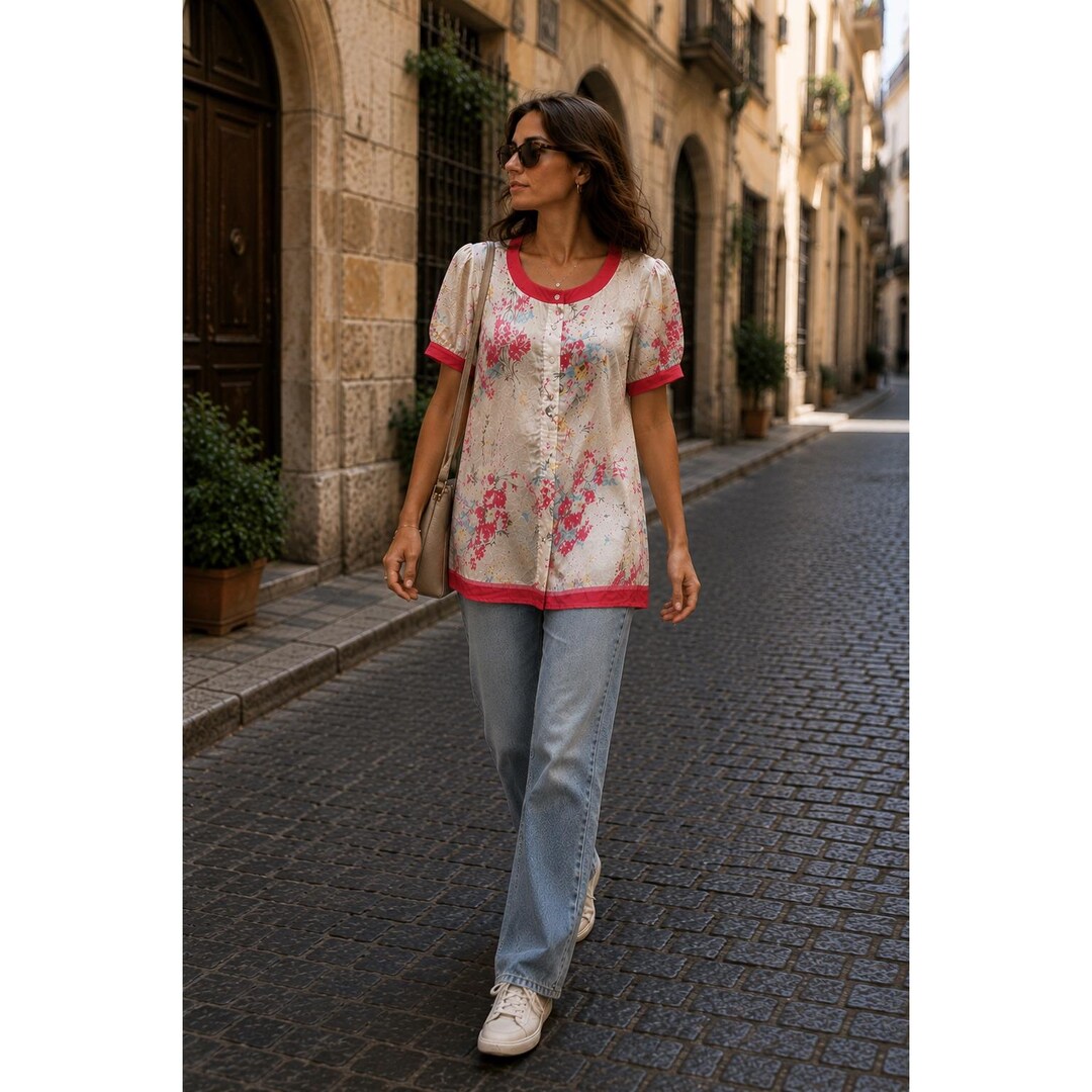 Johnny Was Silk Floral Tunic Women's Size L Cream Red Good 100% Silk - Etsy