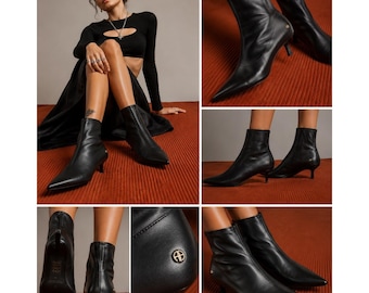 Anine Bing enkellaarsjes dames, maat 10, zwart, puntige neus, kitten heel