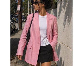 Chaqueta de lino STAUD Maxwell Blazer para mujer, talla M, color rosa Rosebud, nueva con etiquetas.