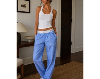 Sportiga & Eleganta Pyjamasbyxor Damstorlek S Blå Utmärkt Randig Loungewear