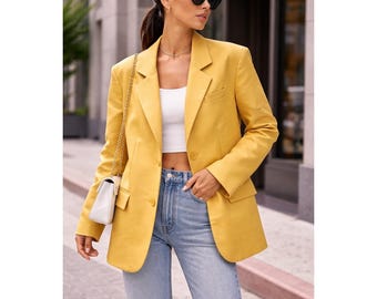 Khy Faux Leather Oversized Blazer Womens S/M Honey Yellow NEW PK24-8024-F003