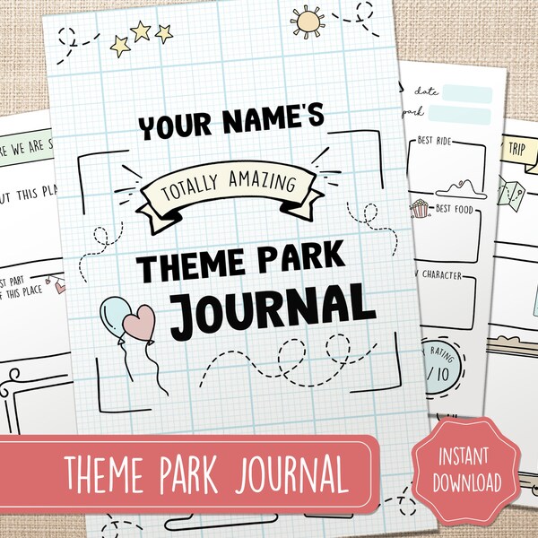 Printable Theme Park Journal, Kids Theme Park Journal, WDW Journal, Orlando Journal, Florida Vacation Journal, Amusement Park Journal
