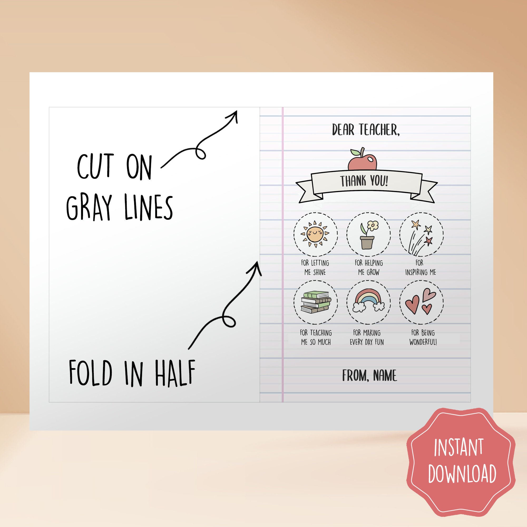 Printable Teacher Card, Teacher Appreciation Card, Editable Teacher