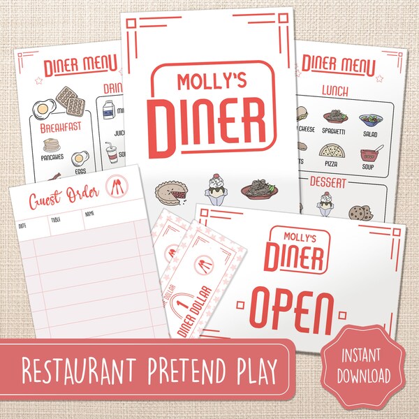 Pretend Play Menu, Restaurant Dramatic Play, Kids Restaurant Menu, Pretend Restaurant Printable, Printable Menu, Play Restaurant, Kids Diner